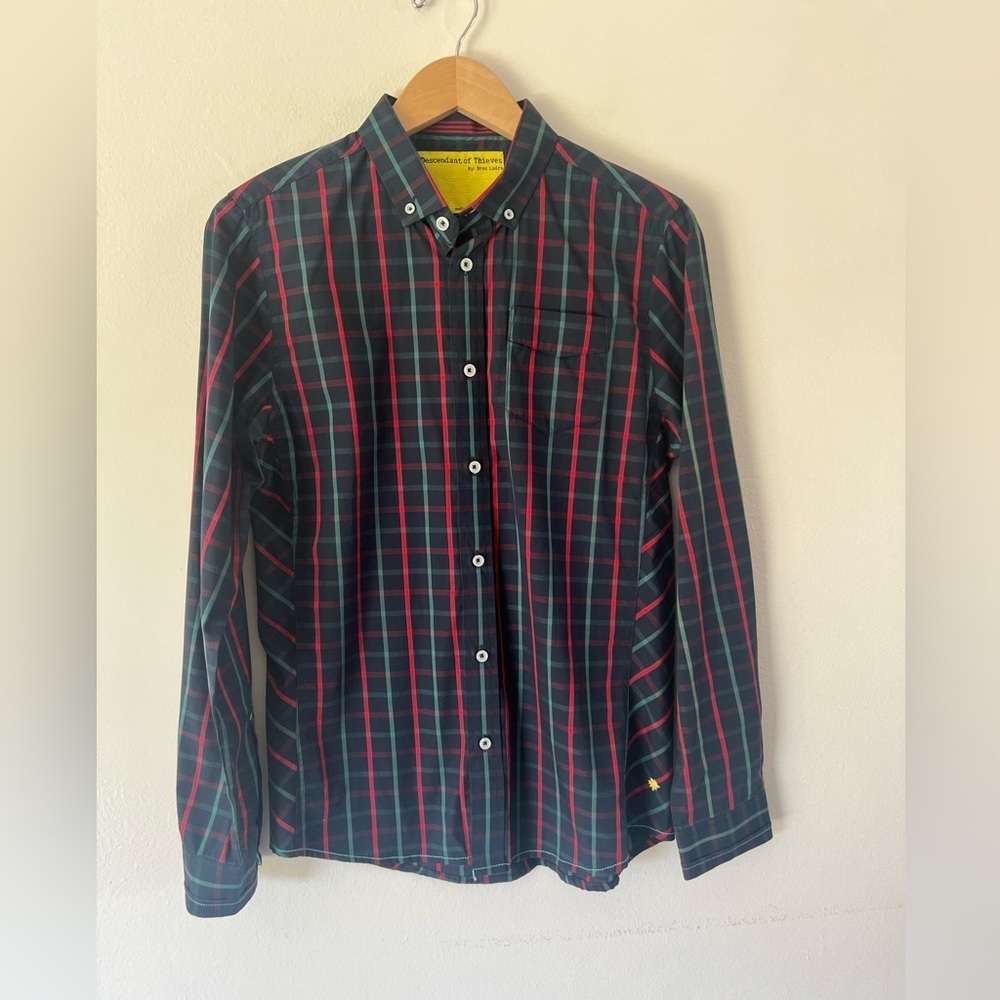 Descendant Of Thieves By Dres Ladro Blue Plaid Cotton Button‎ Down Shirt Medium